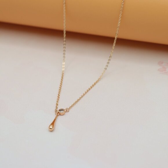 "Minimalist Rose Gold Plated Necklace with Crystal Drop, XPNL0148 - Picture 2 of 13